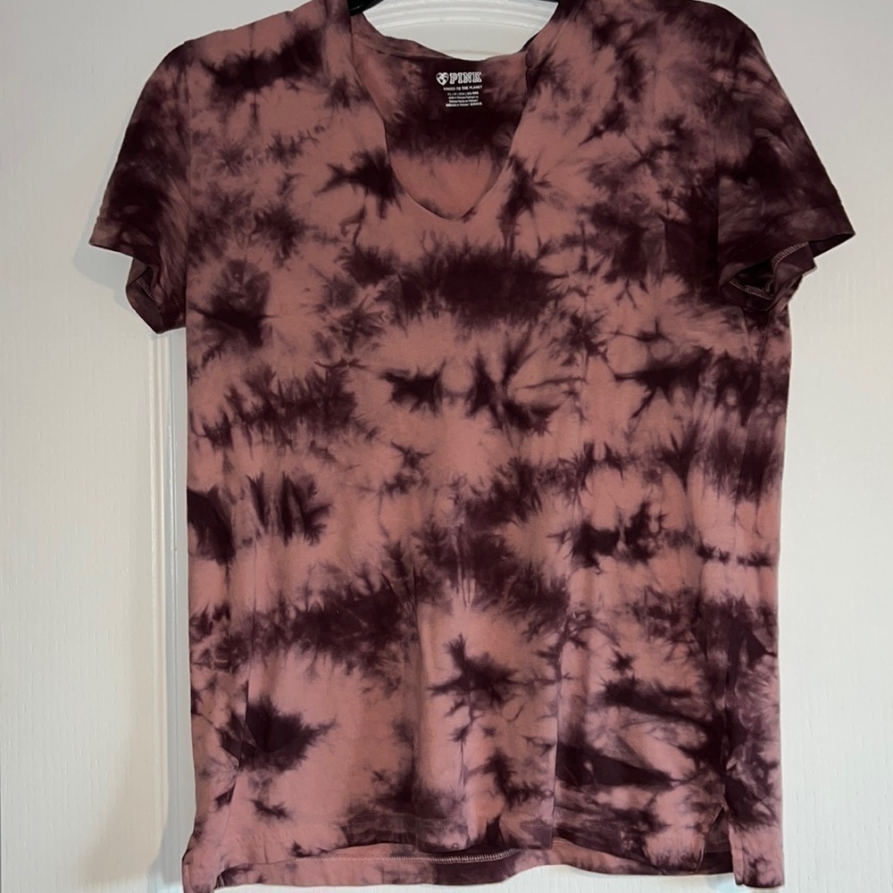 VS Pink oversized tie dye t shirt size XS pink & maroon - Picture 2 of 7